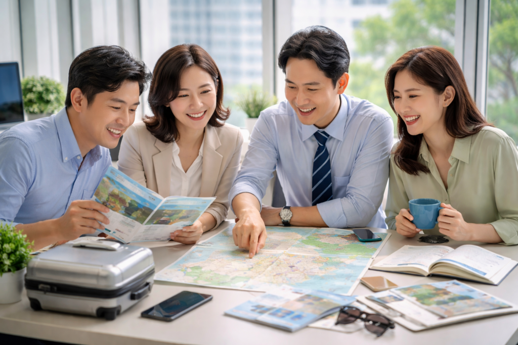 근로자휴가지원사업 2026 공식정리|대상, 지원금, 신청방법 1 직장 동료들의 여행 계획 회의